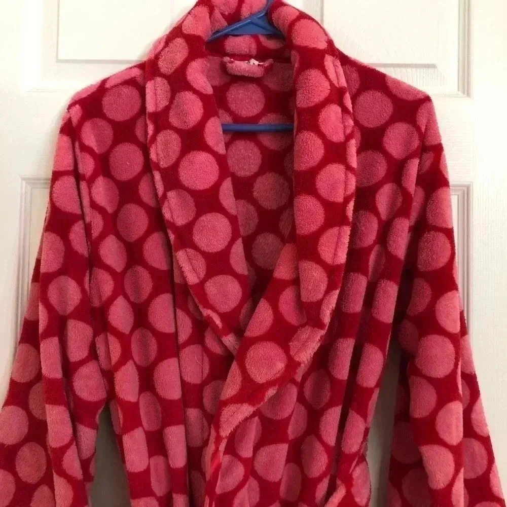 La Senza Fuzzy Pink Polka Dot Bathrobe Size S/MED - Picture 5 of 16